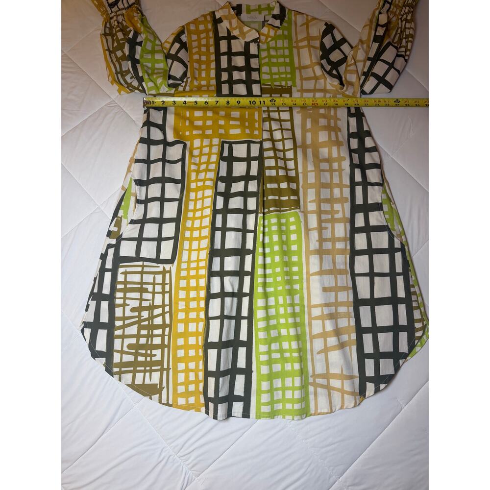 NOEN Boho Geometric Grid Print Tunic Dress with Smocked Cuffs Size 8 - Picture 7 of 8